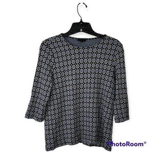 J. Jill Wearever Collection Blouse Size Small Black Blue Print Top